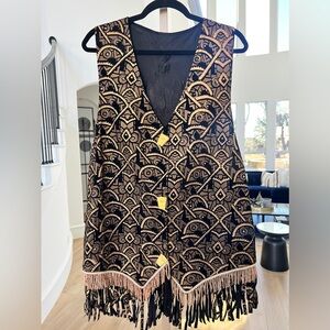 Vintage Mixed Media Fringe Vest
